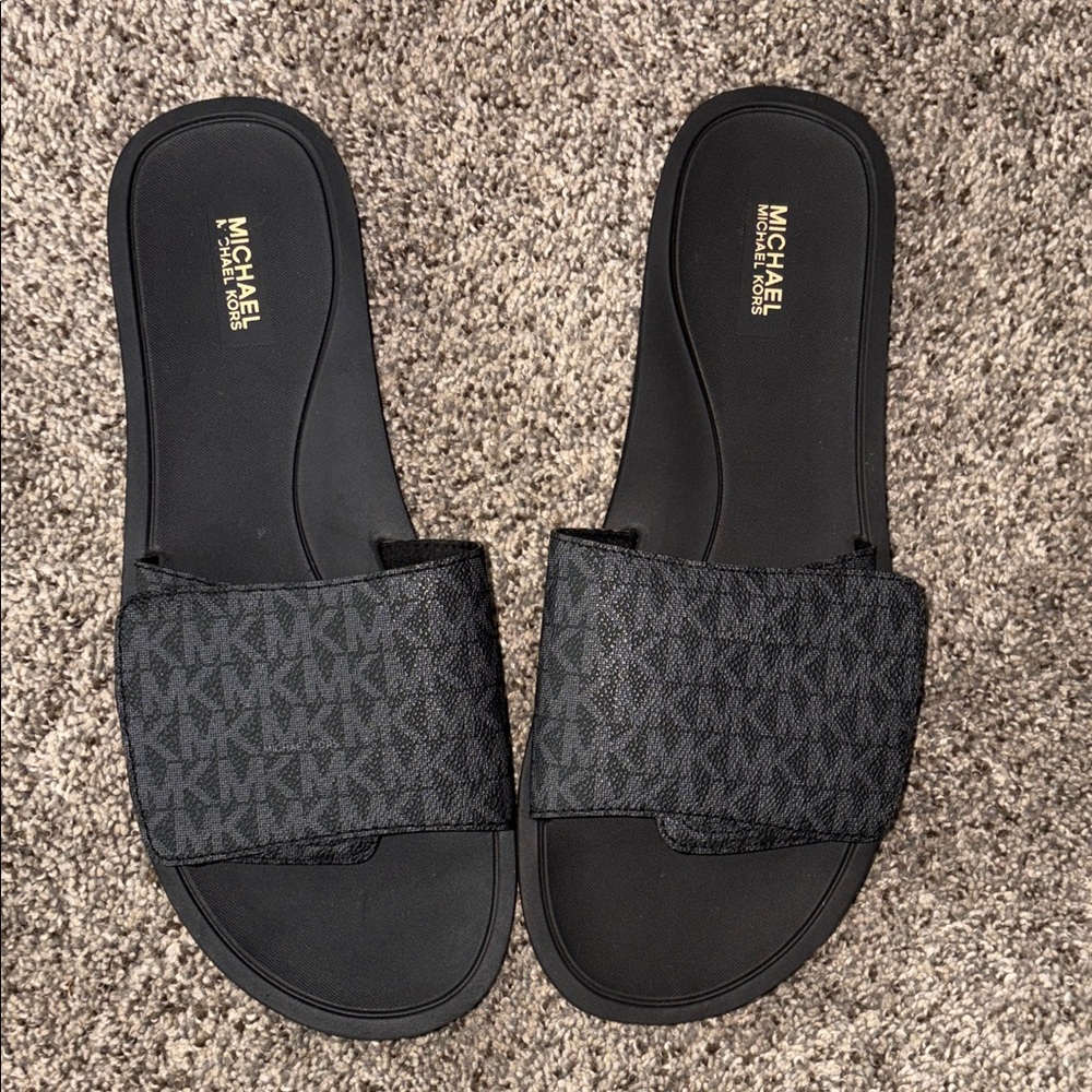 Michael Kors Black Monogram Slide Sandals